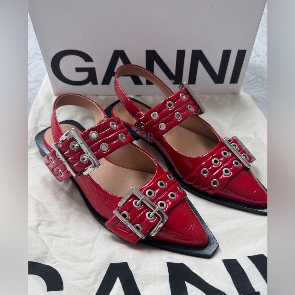 Ganni Red Buckle ballerina